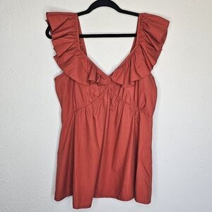 French Connection Tank Top Womens Sz 10 Babydoll Flower Embroidery Ruffle Straps
